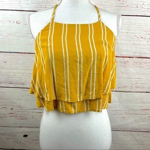 Forever 21 Yellow & White Striped Halter Crop Top – Size M